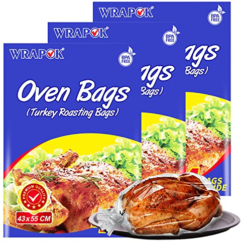 WRAPOK Sacs Cuisson Petit Four et Micro-ondes - 12 sacs (43 x 55cm) pour la viande de poulet à la dinde Poisson de volaille Poissons Fruits de mer