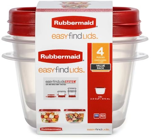 Rubbermaid Easy Find Lids Food Storage Containers, 2 Cup, Racer Red, 4-Piece Set 1857116