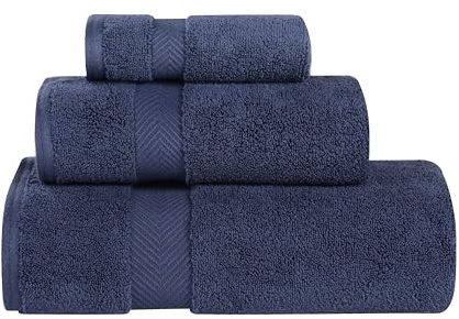 SUPERIOR Zero Twist 100% Cotton Towel Set, 3-Piece Set, Extra Soft Bath Towel, Face Towel and Hand Towel, Long-Staple Cotton Towels, Midnight Blue