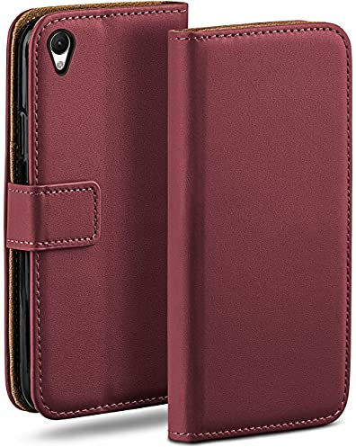 moex Book Case für Sony Xperia Z3 Handyhülle mit Kartenfach, Hülle klappbar 360 Grad Schutzhülle, Klapphülle Flip Case Cover, PU Leder Handytasche Lederhülle, Weinrot