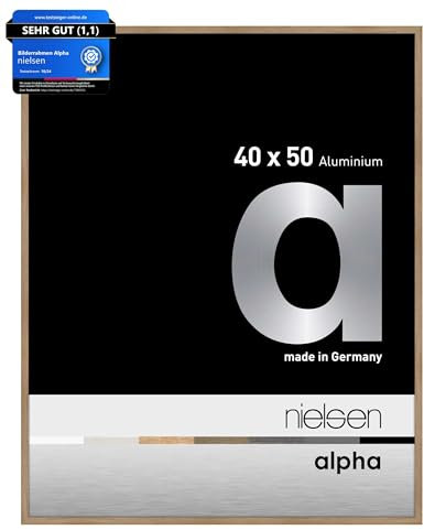 nielsen Bilderrahmen, 40 x 50 cm, Aluminium, Eiche, Posterrahmen zum Aufhängen im Hoch- & Querformat, Echtglas, Alpha