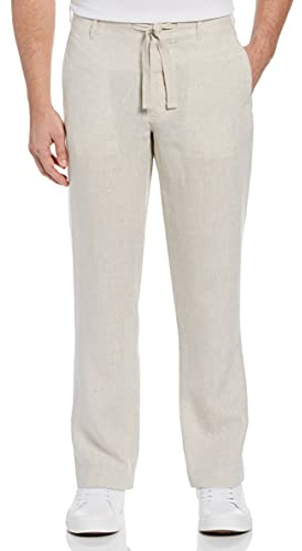 Perry Ellis Pantalon avec Cordon de Serrage 100% Lin - Pantalon décontracté - Pantalon 100% Lin avec Cordon de Serrage (Taille 74-54 Grandes et Hautes) - Homme