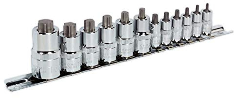 Sealey Ak6228 TRX-Star Socket Bit Set 12Pc Stubby 1/4 3/8 and 1/2Sq Drive