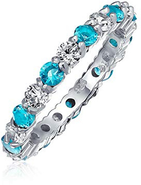 Bling Jewelry Kubikzirkonia London Blau Weiß Wechselnder Stapelbarer CZ Ewigkeitsring Simulierter Topas .925 Sterlingsilber März Monat