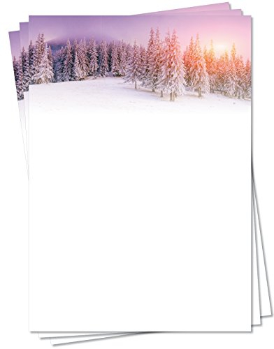Motivpapier Briefpapier (Winter-5158, DIN A4, 25 Blatt) - tiefverschneite Winterlandschaft mit schneebedeckten Bäumen