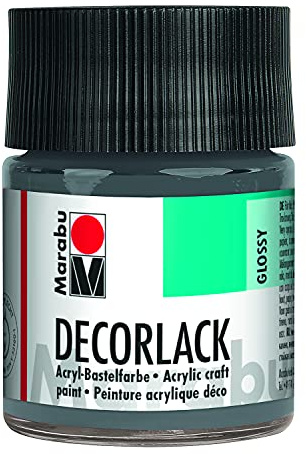 Marabu 11300005078 - Decorlack Acryl Grau 078, 50 ml, hochglänzender Acryllack auf Wasserbasis, wetterfest, speichelfest, zum Malen, Schablonieren und für Serviettentechnik