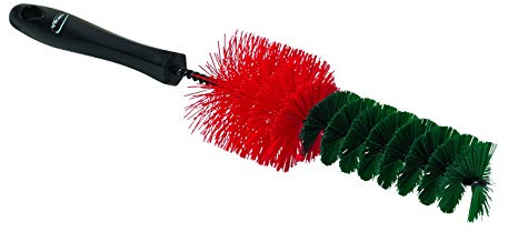 Harde velgborstelgegalvaniseerd metaal en harde rood/groene polyester vezelsvezellengte 40 mmmax. 100°C.Ø 65/40 x 335 mm
