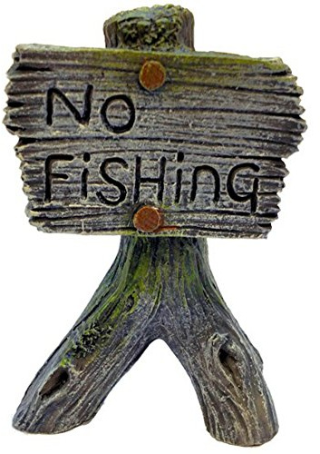 Betta Small Aquarium Ornament No Fishing Sign Grey