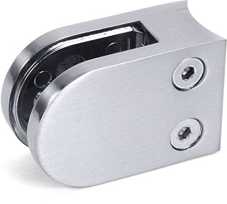 Satin Brushed Stainless Steel 316 Glass Concave Clamp Bracket Curved Base for Tube - D Shape Glazing Balustrade Bannister/Handrail Bracket Mounting Clip Glass Holder