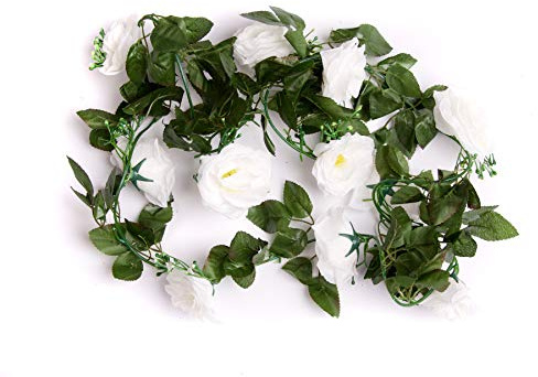 Best Artificial (TM 220cm/7ft Silk Flower Rose Garland Hanging Vine Wedding String Plant (White)