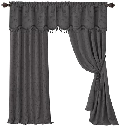 Elrene Home Fashions 26865901085 Blackout Energy Efficient Room Darkening Rod Pocket Window Curtain Drape Regal Jacquard Woven Panel, 52 x 84, Gray, Grey, 52 W x 84 L (Pack of 1)