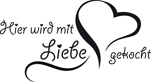 GRAZDesign Wandtattoo Hier wird mit Liebe gekocht Küche | Küchenaufkleber selbstklebend - 105x57cm / 070 schwarz