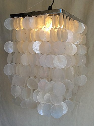 GURU SHOP Deckenlampe/Deckenleuchte, Muschelleuchte aus Hunderten Capiz, Perlmutt Plättchen - Modell Sabah Chrome, 40x30x30 cm