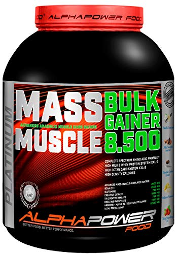 ALPHAPOWER FOOD Maas - Whey, Muscle Weight Gainer I Mega, Muskelmasse & Muskelaufbau - Protein - Eiweiß, Kohlenhydrate – Pulver - Shake für Hardgainer, 5kg Banane + Creatin, Bcaa, MCT Öl