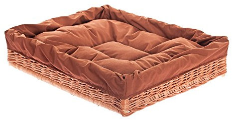 e-wicker24 Alles aus Weide Corbeille pour Chien ou Chat rectangulaire,Panier, lit, canape, doublée avec Joli Coussin (Naturel)
