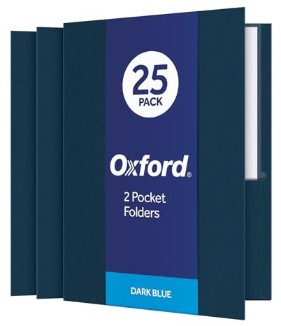 Oxford Twin-Pocket Folders, Textured Paper, Letter Size, Dark Blue, Holds 100 Sheets, Box of 25 (57538EE)