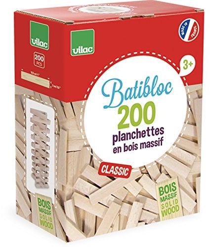 Vilac- Batibloc Classic planchettes en Bois Massif, 2134, 200 pièces, Beige