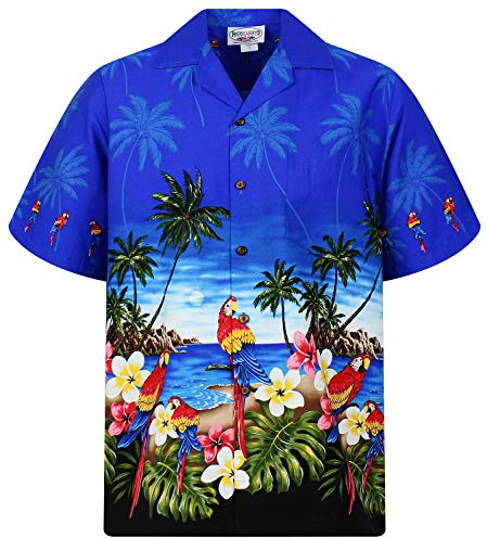 P.L.A. Pacific Legend Original Hawaiihemd, Kurzarm, Papagei Blau mit Schwarz, 3XL
