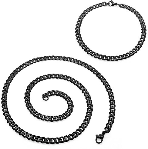 Soul-Cats Panzerkette mit oder ohne Armband für Männer, Herren aus Edelstahl in schwarz (Verschiedene Längen und Breiten)
