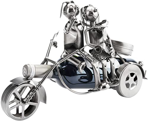 BRUBAKER Flaschenhalter Paar auf einem Motorrad Metall Skulptur Geschenk mit Geschenkkarte