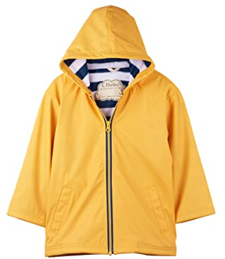 Hatley Boys' Zip Up Splash Rain Jacket, Yellow & Navy, 6 Years