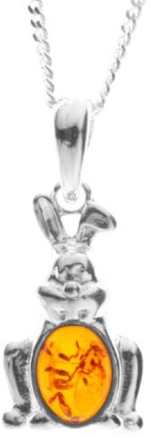 InCollections Damen-Anhänger 925/000 Sterlingsilber mit Bernstein inklusive Panzerkette Hase, 42 cm 241A200150890