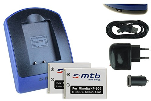2X Akku + Ladegerät (Netz+Kfz+USB) kompatibel mit Konica Minolta NP-900, Olympus Li-80B … (Siehe Beschreibung)