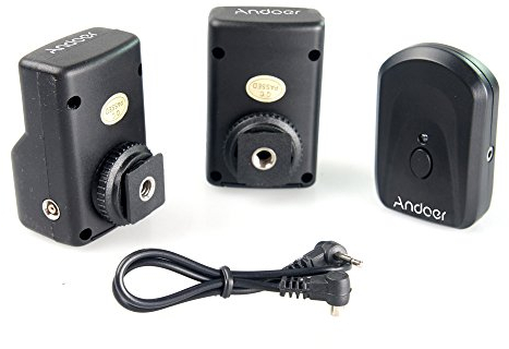 Andoer Trigger Flash a 16 canali, include 1 trasmettitore, 2 ricevitori, 1 cavo di sincronizzazione