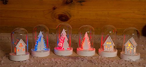 Winter Scene Glass Dome x 2 with Colour Changing LED. Tree & House