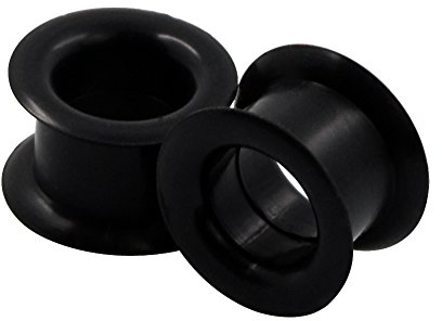 Longbeauty 2er Set Schwarze Silikon Tunnel Plugs Ohr Piercing 10mm