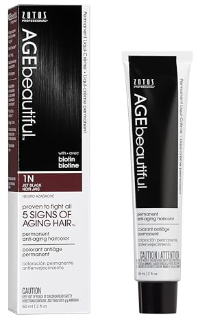 AGE beautiful Permanent Hair Color Dye Liqui Creme | 100% Gray Coverage | Anti-Aging Haircolor | Biotin for Thicker, Fuller Hair | Professional Salon Coloring | 1N Jet Black