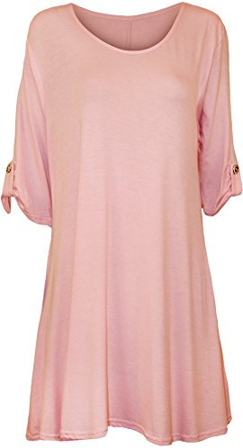 WearAll Womens Plus Size Scoop Neck Short Sleeve Flared Ladies Long Plain Top - Pink - 26/28