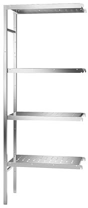 kaiserkraft | Edelstahl-Steckregal | 4 gelochte Fachböden | Fachbodenbreite x Tiefe 640 x 440 mm | Anbauregal
