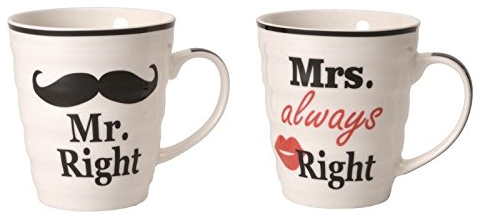 Mr. Right und Mrs. always Right Kaffeebecher in Geschenkverpackung im 2er Set - Tasse Becher Bart Trinkbecher