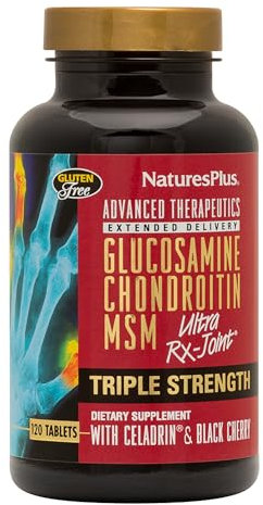 NaturesPlus Ultra Joint Triple Strength - Glucosamine Tablets with MSM, Chondroitin, Vitamin C, Manganese, Black Cherry, Celadrin - Fast Action, Gluten Free - 120 Tablets