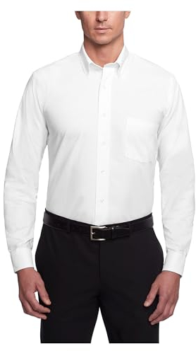 Van Heusen Men's Dress Shirt Regular Fit Oxford Solid Buttondown Collar, White, XXL