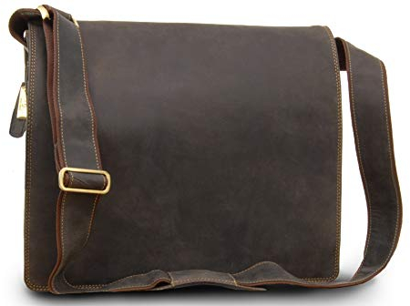 VISCONTI - Men's Leather Messenger Shoulder Bag - Extra Large Work Bag - For 15 to 16 Inch Laptop and A4 Notebooks - 16054 Harvard XL - Oil Brown