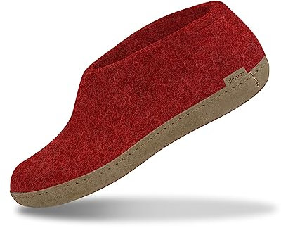 GLERUPS Hallenschuhe Damen & Herren (Rot) | Unisex Wollpantoffeln mit Ledersohle