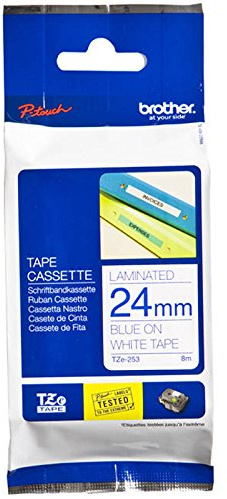 Brother TZ253 P-Touch Tape 24mm Glossy Blue on White - TZ-253 - 8128