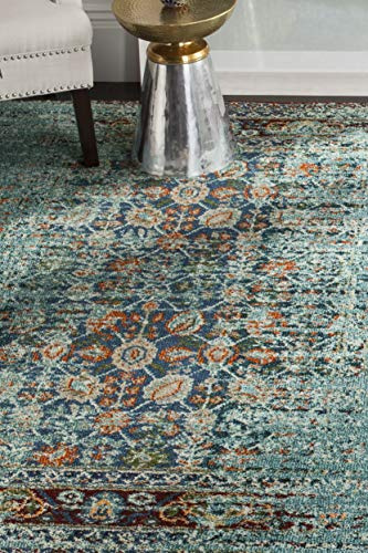 SAFAVIEH Monaco Collection Area Rug - 6'7 x 9'2, Blue & Multi, Boho Abstract Distressed Design, Non-Shedding & Easy Care, Ideal for High Traffic Areas in Living Room, Bedroom (MNC208J)