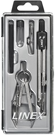 Linex 23 Zirkel-Set 4-teilig, inkl. Einsatz mit Kniegelenk, Stifthalter, Ersatzminen, Teilzirkel