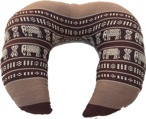 GURU SHOP Nackenkissen, Halbrunde Thai Nackenstütze, Nackenhörnchen Eckig mit Kapok - Braun, 8x26x23 cm