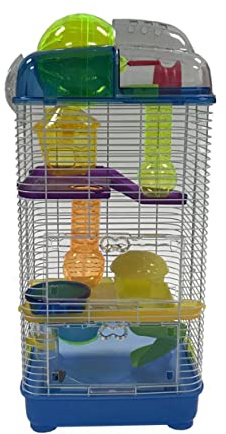 YML 3-Level Clear Plastic Dwarf Hamster Mice Cage with Ball on Top, Blue