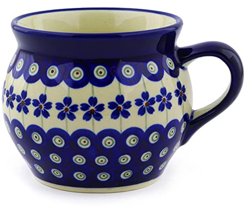 Blue Rose Polish Pottery Flowering Peacock Bell-Shaped Mug