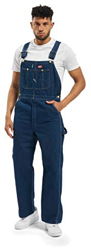 Dickies Men's Bib Smooth Straight Dungarees, Blue (Bleu Rnsd Ind/Blu), W38/L34 (Manufacturer Size: W38/L34)
