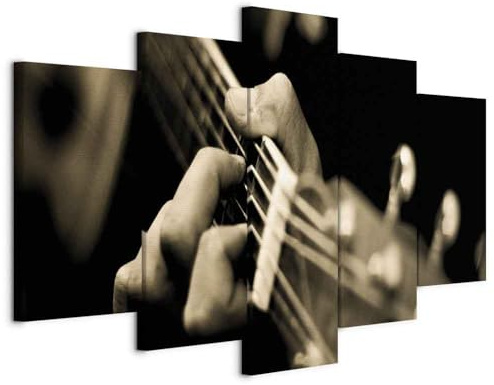 B&D XXL - Leinwandbild Gitarre Instrument, 100x50 cm, 5-teilig, Wohnzimmer | Hochwertige Leinwand, sofort aufhängbar, ideal fürs Wohn- oder Schlafzimmer, wasserfest und lichtecht, langlebig, stilvoll