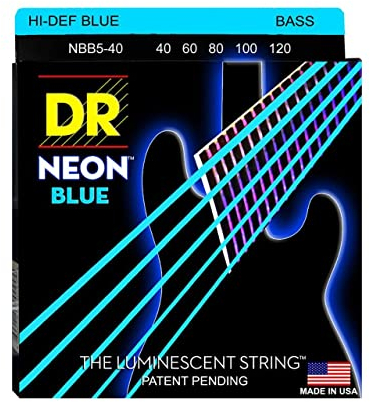 DR HiDef Blue Neon Lite 5 040,060,080,100,120 Saitensatz für 5-Saiter E-Bass/fluoreszierend (leuchten im Dunkeln)