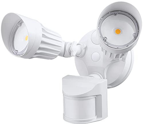 LEONLITE COB LED Security Light, Commercial Motion Sensor Flood Lights Outdoor, 3 Modes Motion Detector+Dusk to Dawn+Switch Control, 100-277V, Adjustable 2-Head, IP65, 5000K Daylight, ETL, White
