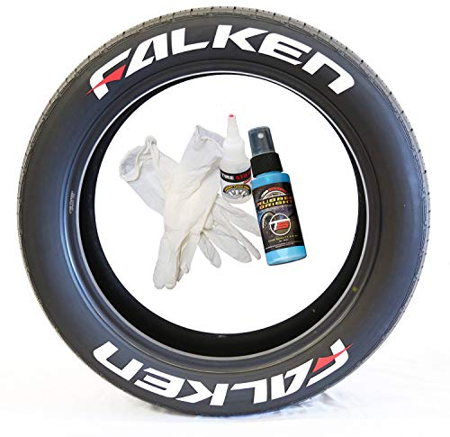 Tire Stickers - 'FALKEN' w/Red Dash - Tyre Lettering Add-On Accessory - DIY, Easy with Free 2oz Bottle Touch-up Cleaner - (19-21/0.75 - 8 Decals)