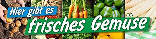 PVC Werbebanner Banner Plane Frisches Gemüse Verkauf Bioladen Hofladen mit Ösen, 3000 x 750 mm